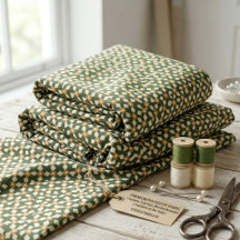 Mossgrön Abstrakt Blommig Rutig Polyester Tyg