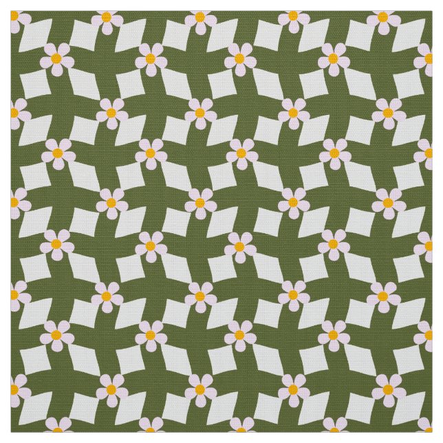 Mossgrön Abstrakt Blommig Rutig Polyester Tyg (Provkarta)