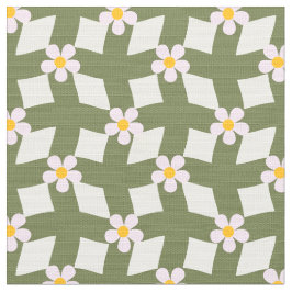 Mossgrön Abstrakt Blommig Rutig Polyester Tyg