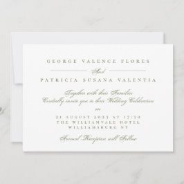 Mossgrön formell kalligrafi bröllop inbjudningar