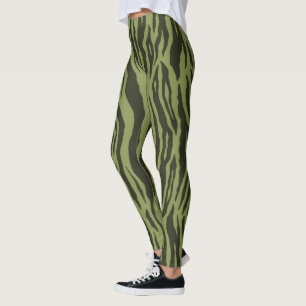 Mossgröna Glamorösa Tiger Ränder Djurtryck Leggings