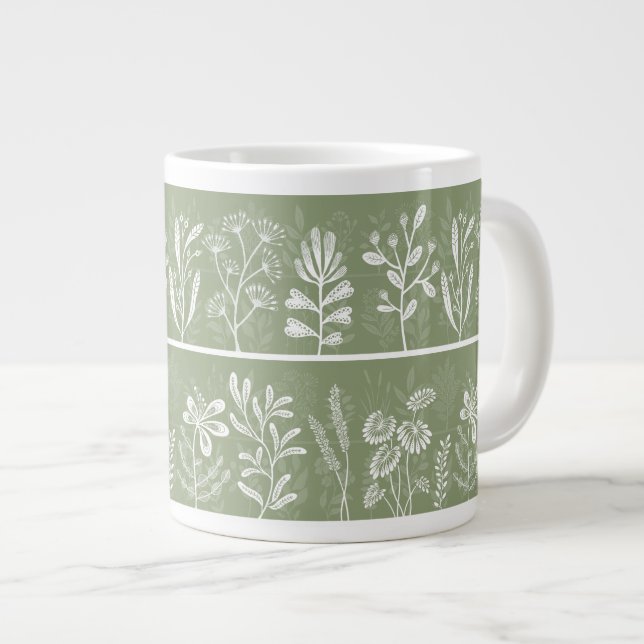 Mossgröna Whimsicala Botaniska Silhuetter Jumbo Mugg (Framsida höger)
