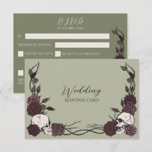 Mossgrönt Blommigt Döskalle Bröllop RSVP Spara Datumet