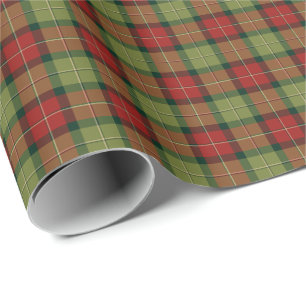 Mossgrönt och rött lantligt julplädmönster presentpapper