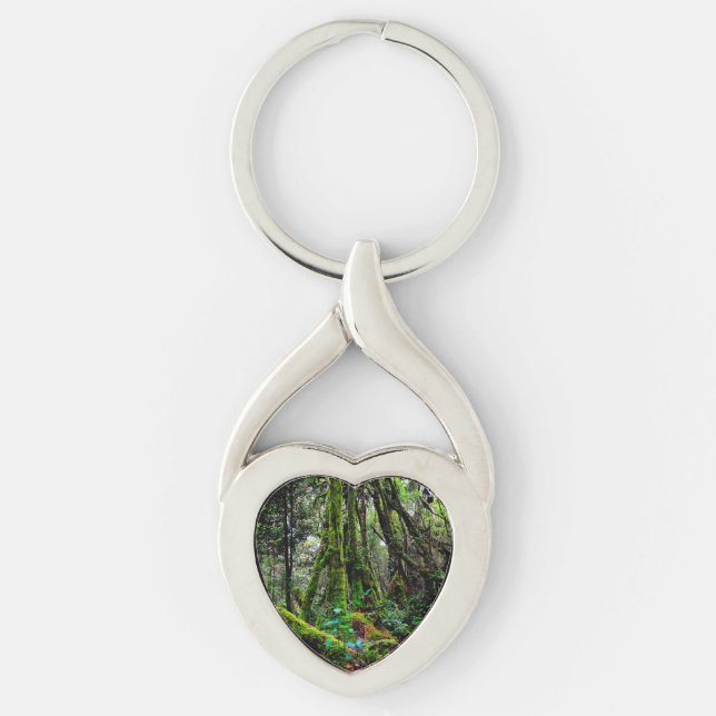 Mossig skog twisted heart silverfärgad nyckelring (Framsidan)