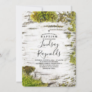 Mossy Birch Träd Rustic Countryside Baptism Inbjudningar