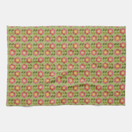 Mossy Bloom - Rosa och Grönt Botanical Tea Towel Kökshandduk