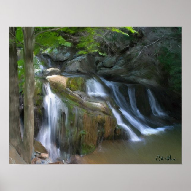 Mossy Falls - Målning Poster (Framsidan)