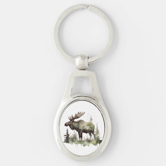 Mossy Moose Wildlife Porträtt Ovalt Silverfärgad Nyckelring (Framsidan)