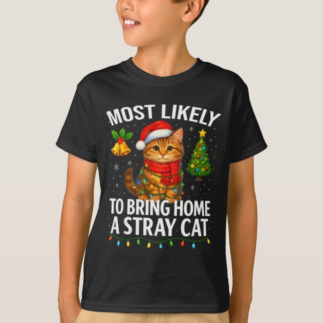 Most Likely To Bring Home A Stray Cat Funny Christ T Shirt (Framsida)