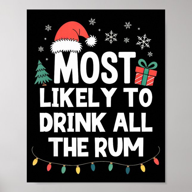 Most Likely To Drink All The Rum Christmas Funny X Poster (Framsidan)