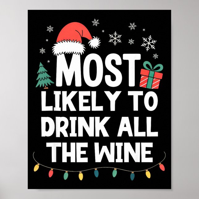 Most Likely To Drink All The Wine Christmas Funny  Poster (Framsidan)