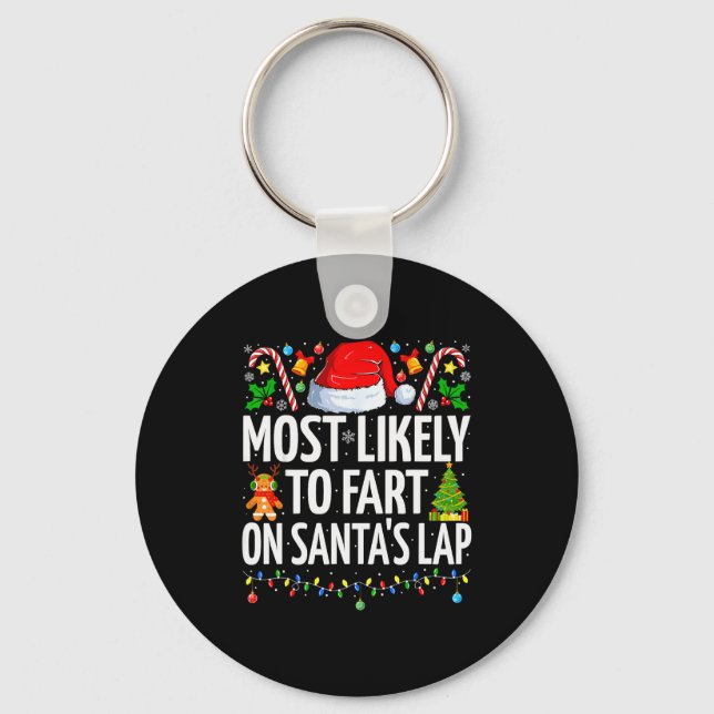 Most Likely To Fart On Santa's Lap Family Matching Nyckelring (Framsida)
