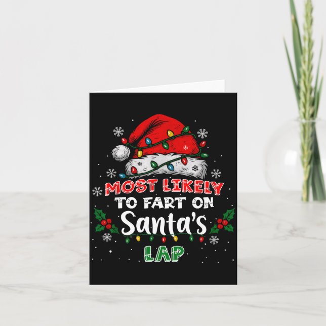 Most Likely To Fart On Santa's Lap Funny Hat Light Kort (Framsida)