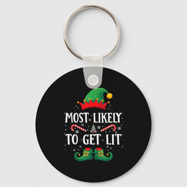 Most Likely To Get Lit Matching Christmas Elf  Nyckelring (Framsida)
