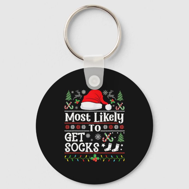 Most Likely To Get Socks - Family Christmas Pajama Nyckelring (Framsida)