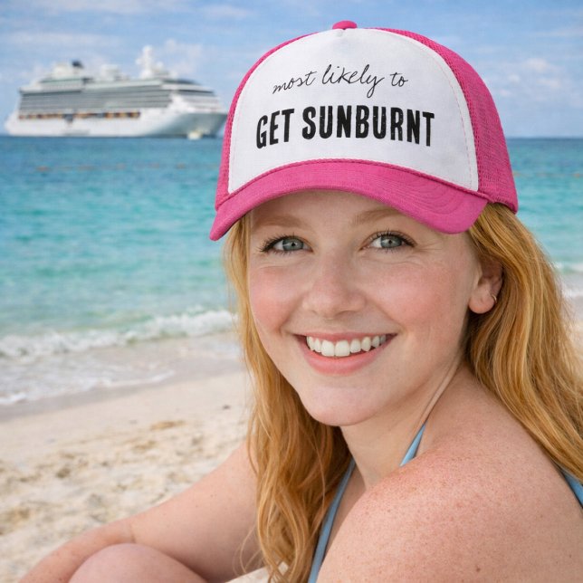 Most Likely To GET SUNBURNT Funny Cruise Keps (Perfect beach hat for fair skin friends that easily get sunburned)