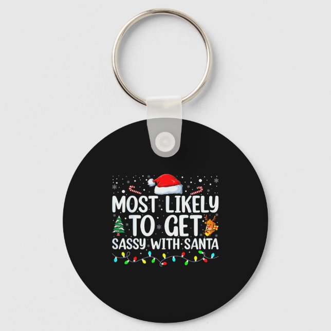 Most Likely To Get Sy With Santa Funny Family Chri Nyckelring (Framsida)