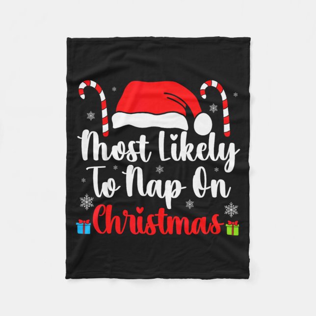 Most Likely To Nap On Christmas Family Funny Match Fleecefilt (Framsidan)