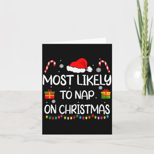 Most Likely To Nap On Christmas Family Funny Match Kort (Framsida)