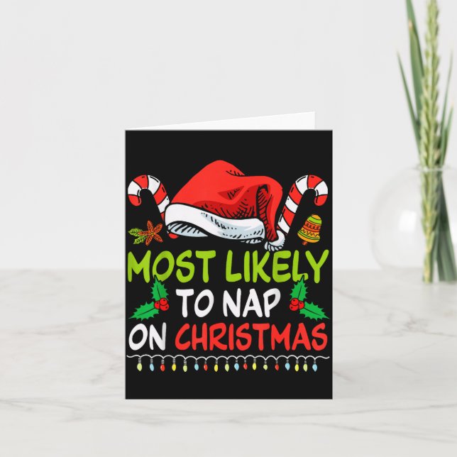 Most Likely To Nap On Christmas Family Funny Match Kort (Framsida)