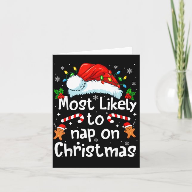 Most Likely To Nap On Christmas Funny Family Match Kort (Framsida)