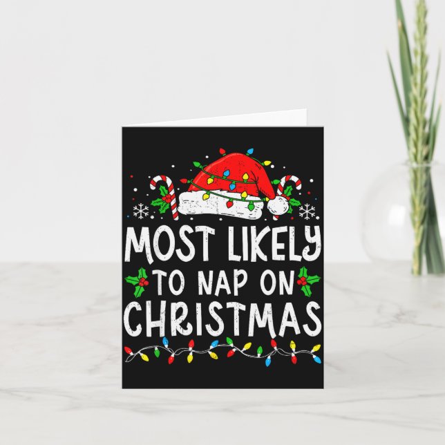 Most Likely To Nap On Christmas Funny Family Match Kort (Framsida)