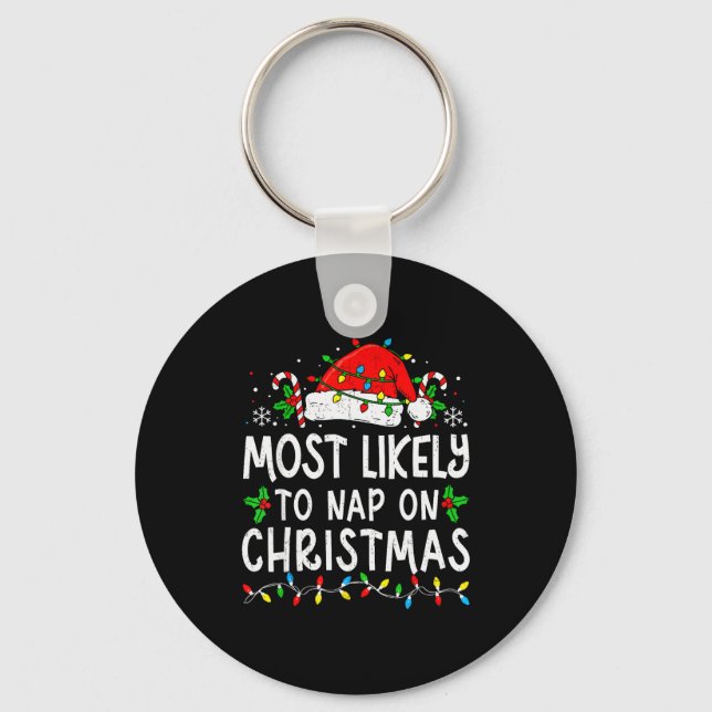 Most Likely To Nap On Christmas Funny Family Match Nyckelring (Framsida)
