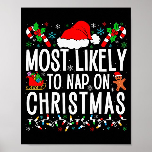 Most Likely To Nap On Christmas Funny Matching Fam Poster (Framsidan)
