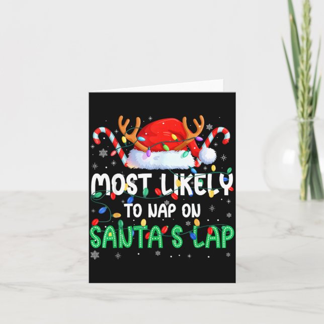 Most Likely To Nap On Santa's Lap Christmas Pajama Kort (Framsida)