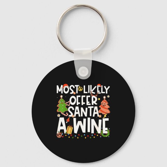 Most Likely To Offer Santa A Wine Family Matching  Nyckelring (Framsida)