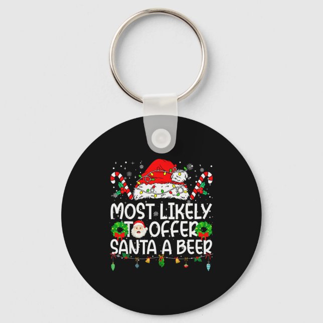 Most Likely To Offer Santa Beer Family Reunion Chr Nyckelring (Framsida)