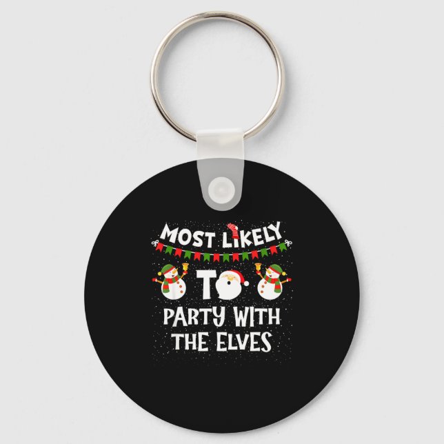 Most Likely To Party With The Elves Family Snowman Nyckelring (Framsida)