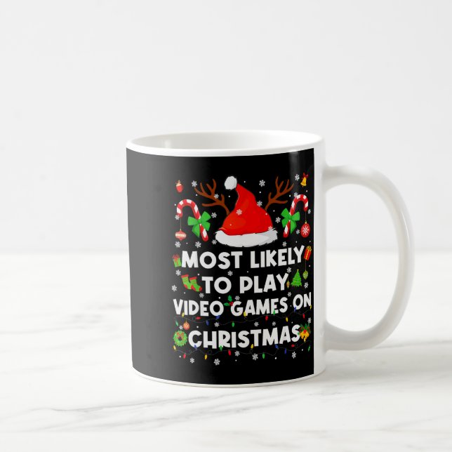 Most Likely To Play Video Game On Pjs Christmas Xm Kaffemugg (Höger)