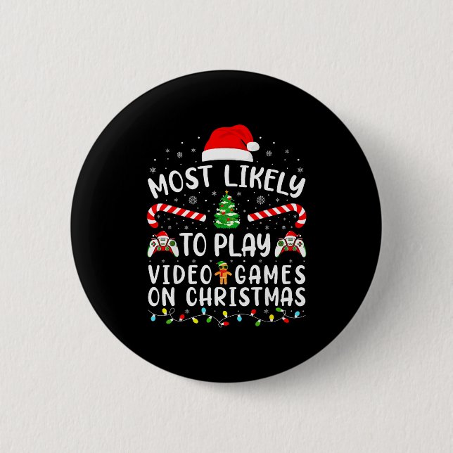 Most Likely To Play Video Games Xmas Family Matchi Knapp (Framsida)