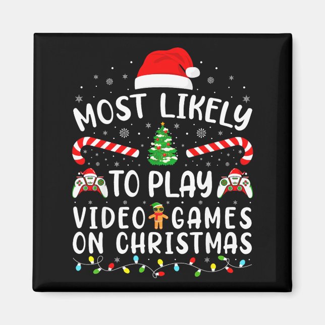 Most Likely To Play Video Games Xmas Family Matchi Magnet (Framsidan)