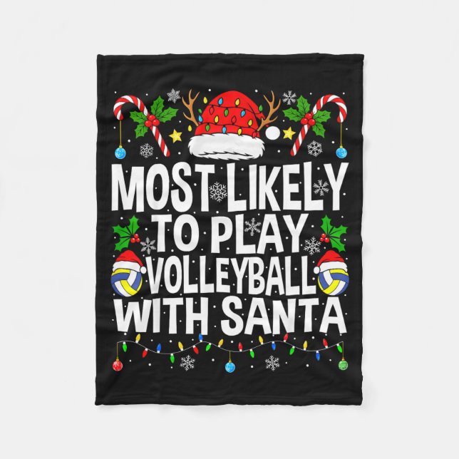 Most Likely To Play Volleyball With Christmas Voll Fleecefilt (Framsidan)