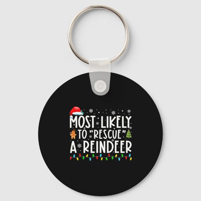 Most Likely To Rescue A Reindeer Funny Family Chri Nyckelring (Framsida)