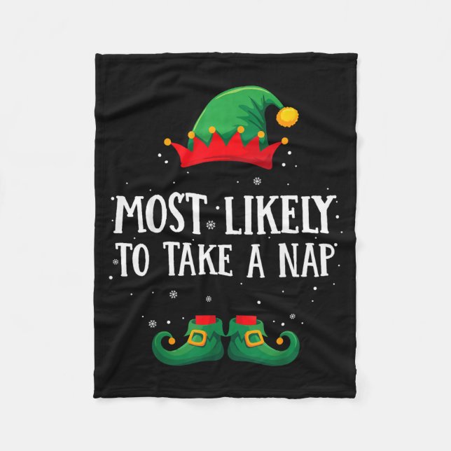 Most Likely To Take A Nap Matching Christmas Elf  Fleecefilt (Framsidan)