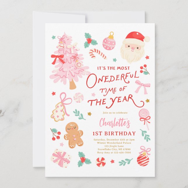 Most Onederful Time Of Year Christmas 1st Birthday Inbjudningar (Framsida)