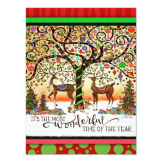 Most Wonderful Time Festive Deer Tree Christmas  Fototryck