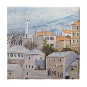 Mostar, Bosnien - Akryltornmålning Kakelplatta