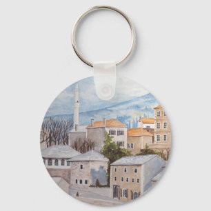 Mostar, Bosnien - Akryltornmålning Nyckelring