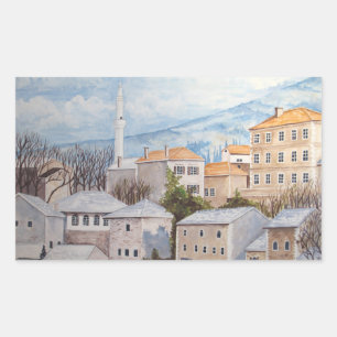 Mostar, Bosnien - Akryltornmålning Rektangulärt Klistermärke