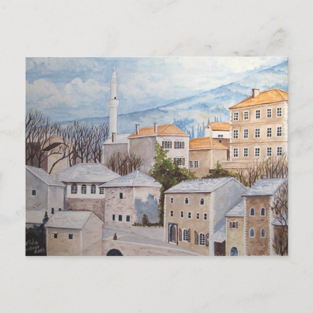 Mostar, Bosnien - Akryltornmålning Vykort (Framsida)