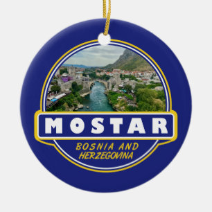 Mostar Bosnien och Hercegovina Travel Art Emblem Julgransprydnad Keramik