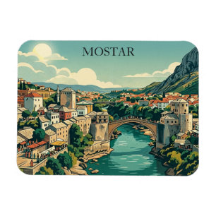 Mostar Bosnien Stari Most Gamla Bron Retro Resa Magnet