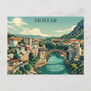 Mostar Bosnien Stari Most Gamla Bron Retro Resa Vykort
