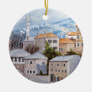Mostar Bosnien Towncape-målning Julgransprydnad Keramik