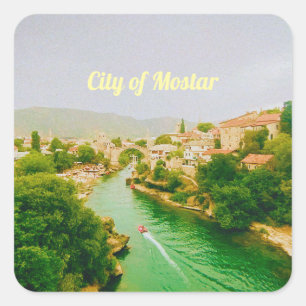 Mostar stad - Bosnien och Hercegovina Fyrkantigt Klistermärke